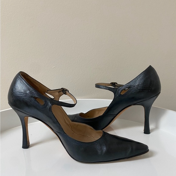 Manolo Blahnik Metallic Navy Heels - Picture 7 of 10